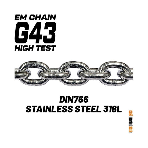 EM Chain Stainless Steel 316L G43 High Test DIN 766 Windlass / Anchor Chain