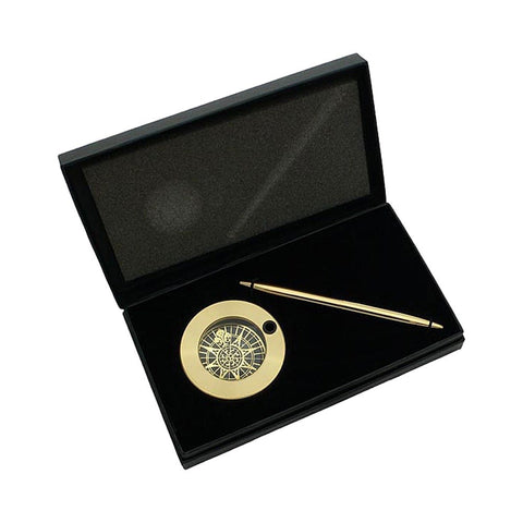 Weems & Plath Brass Magnifier Weight and Pen Set